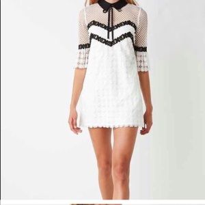 Self Portrait Lace Chevron White Collared Dress